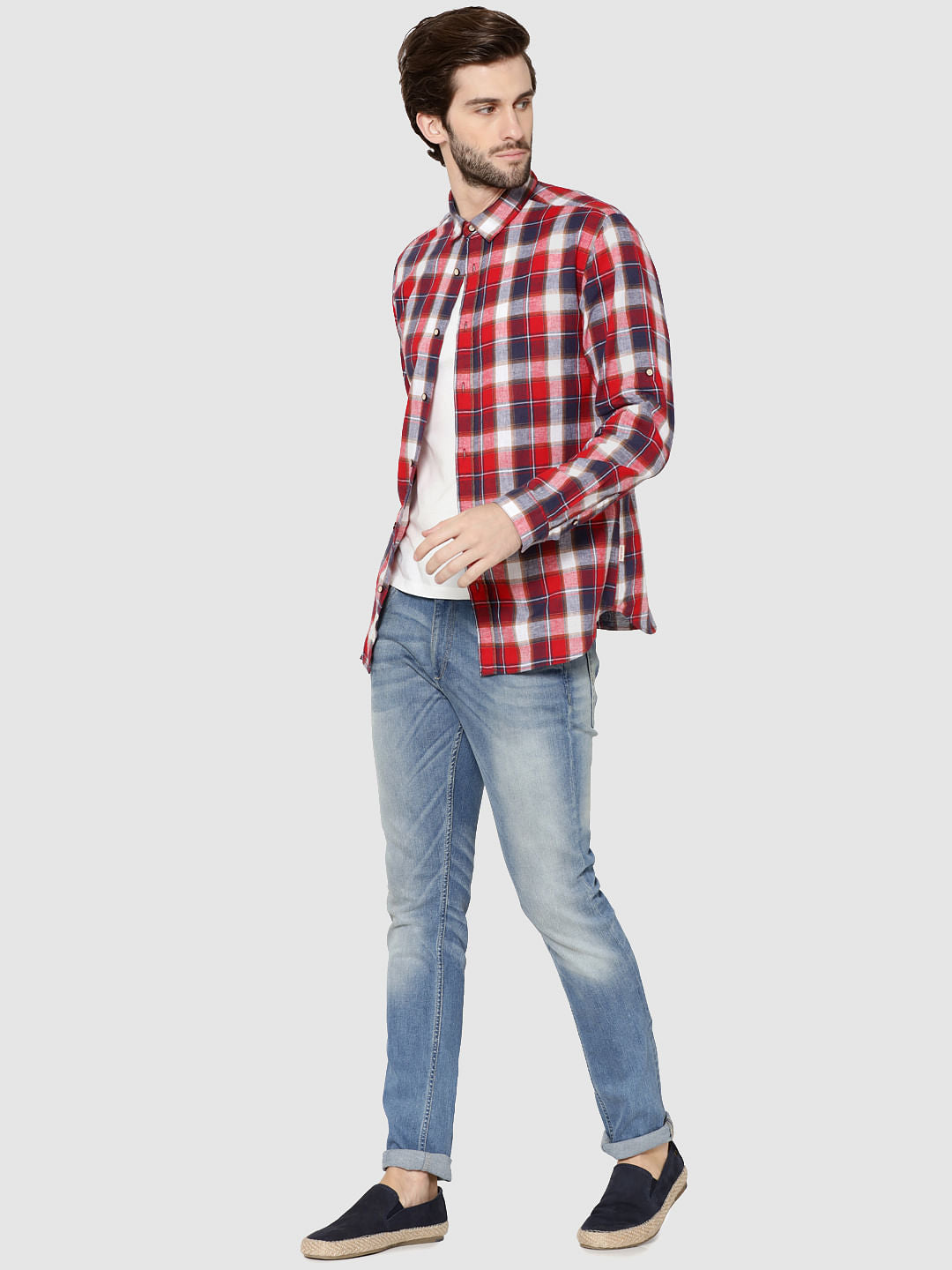 Red Check Full Sleeves Slim Fit Shirt