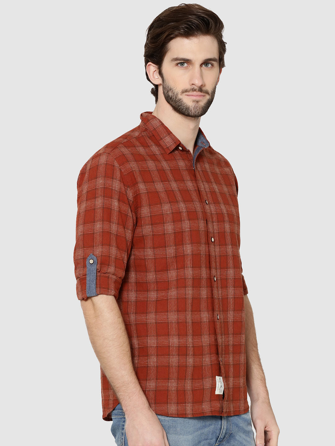 Brown Check Full Sleeves Slim Fit Shirt