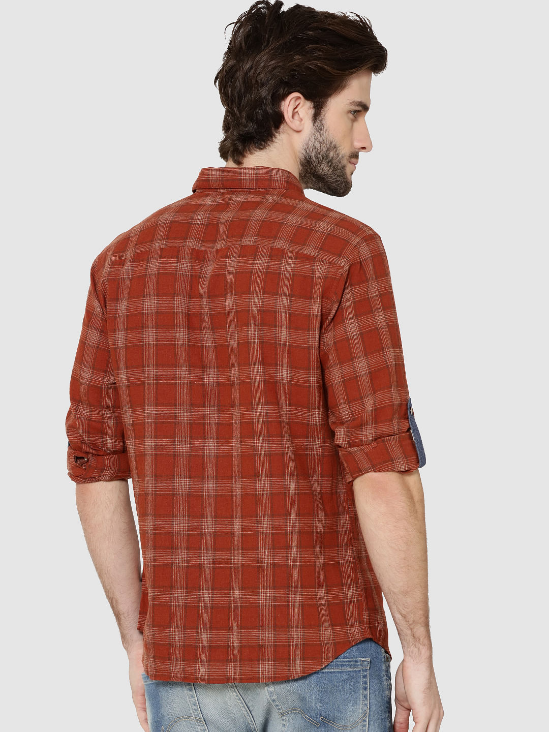 Brown Check Full Sleeves Slim Fit Shirt