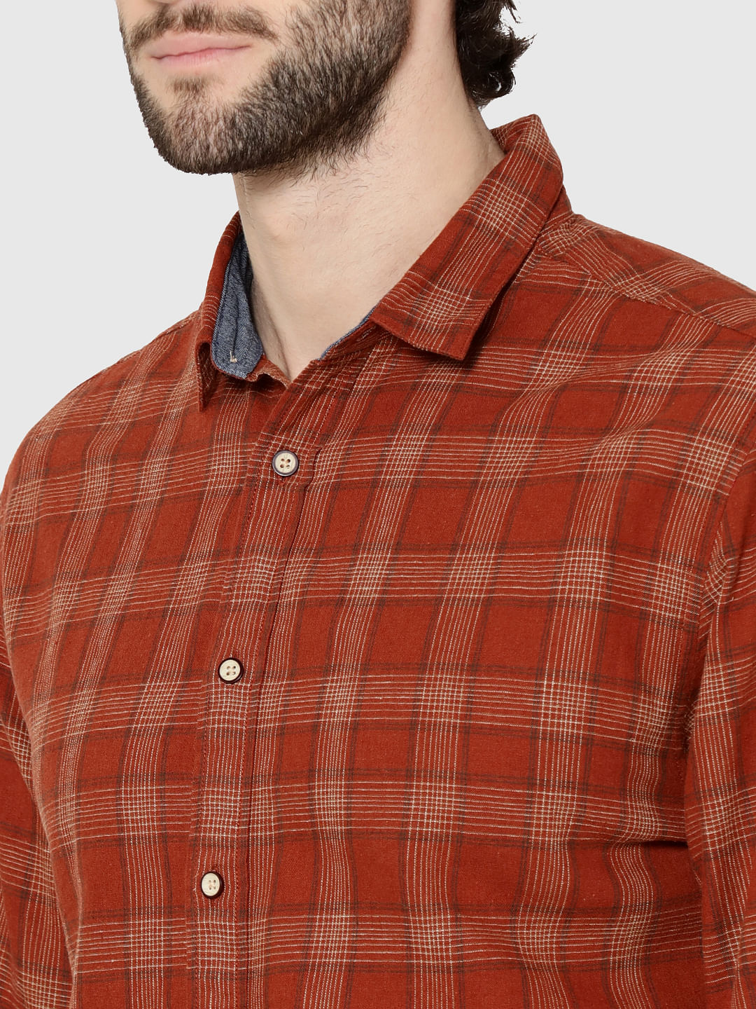 Brown Check Full Sleeves Slim Fit Shirt