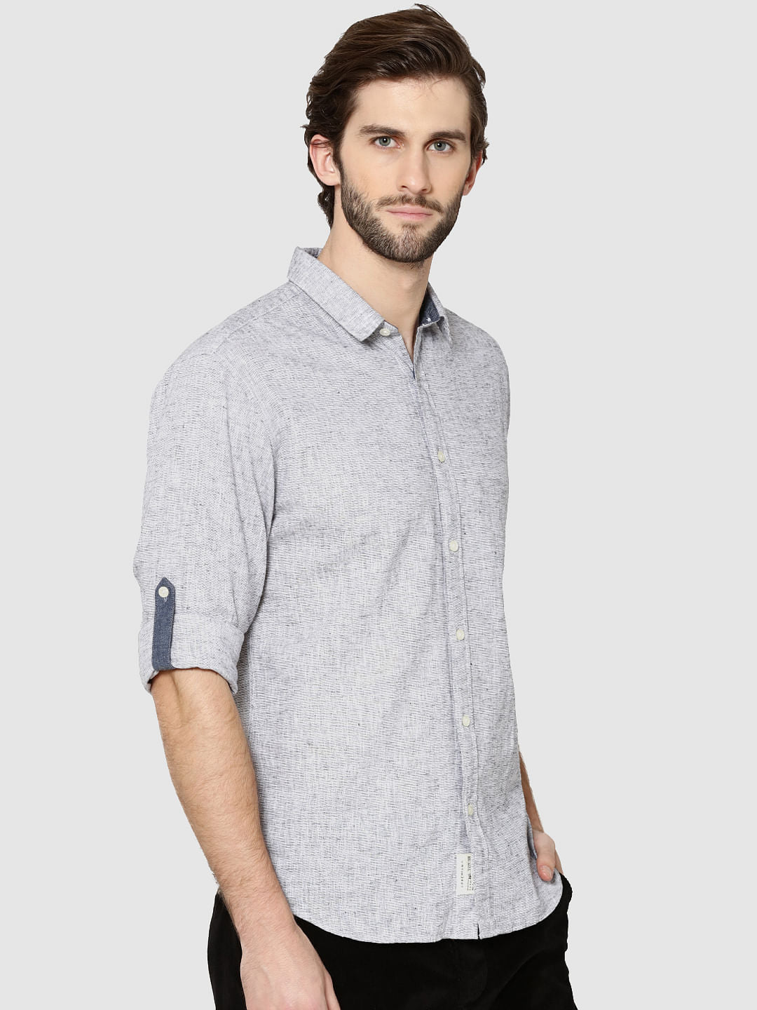 Grey Dobby Full Sleeves Slim Fit Shirt