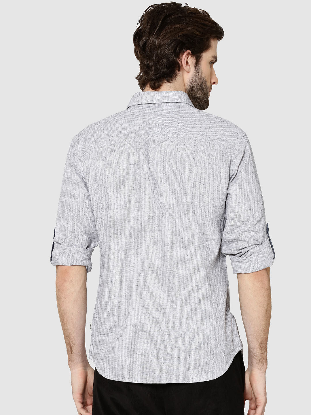 Grey Dobby Full Sleeves Slim Fit Shirt