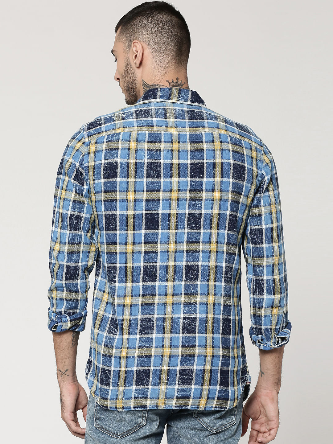 Blue & Yellow Full Sleeves Check Shirt