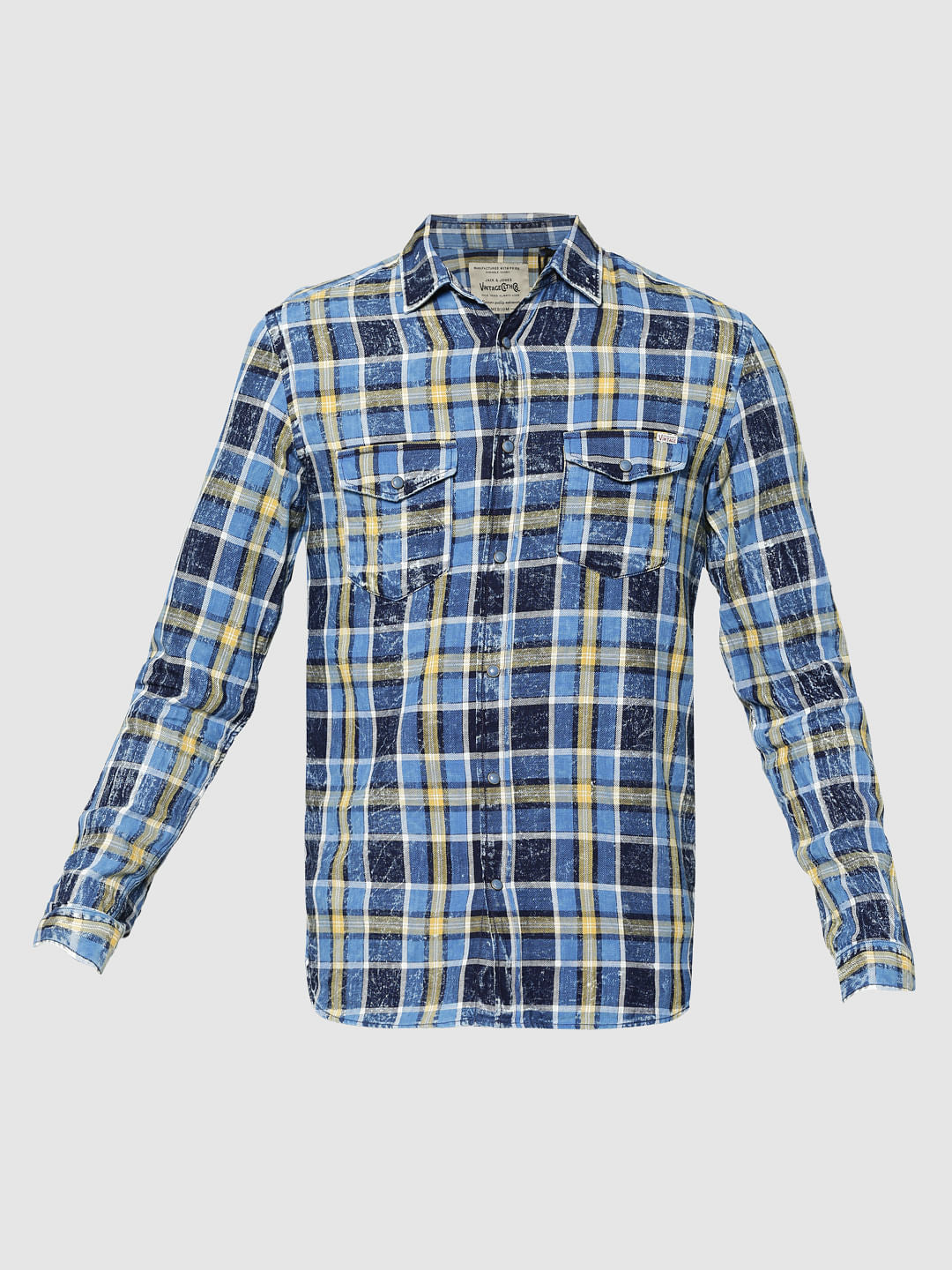 Blue & Yellow Full Sleeves Check Shirt