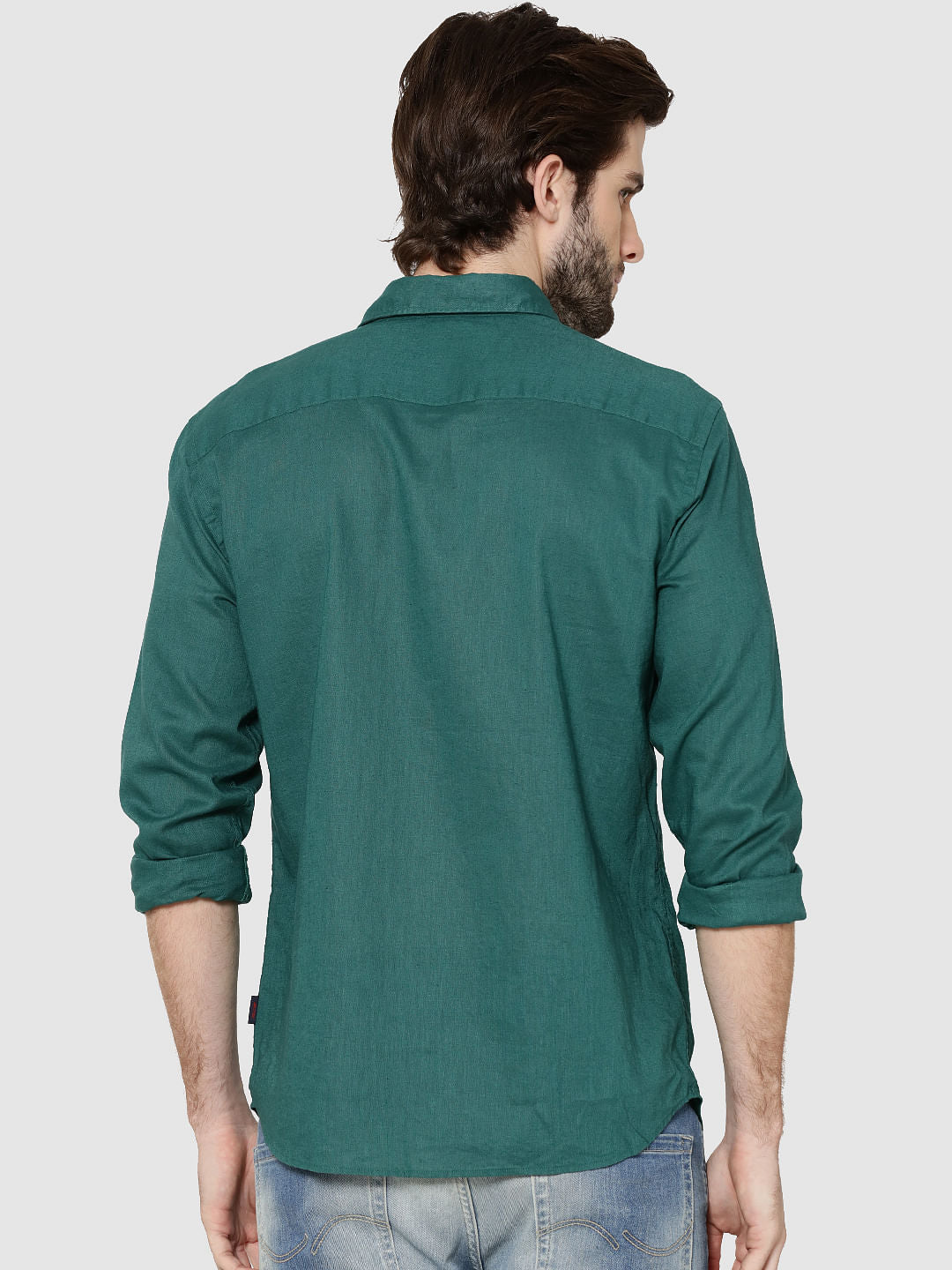 Green One Pocket Full Sleeves Slim Fit Shirt