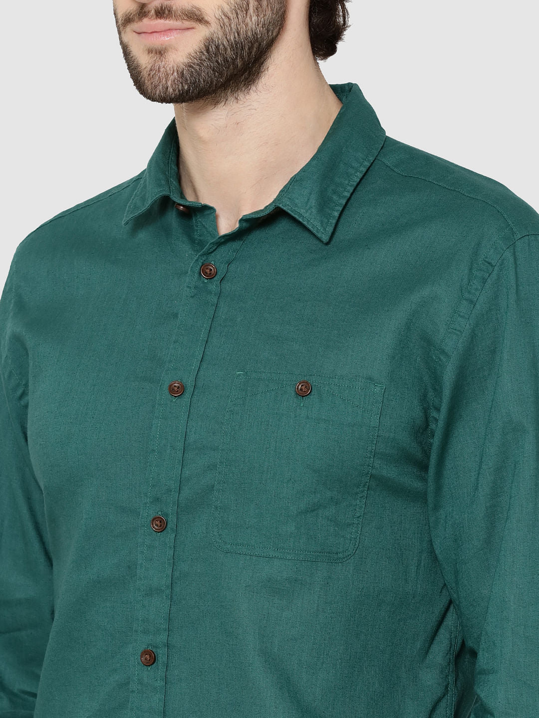 Green One Pocket Full Sleeves Slim Fit Shirt
