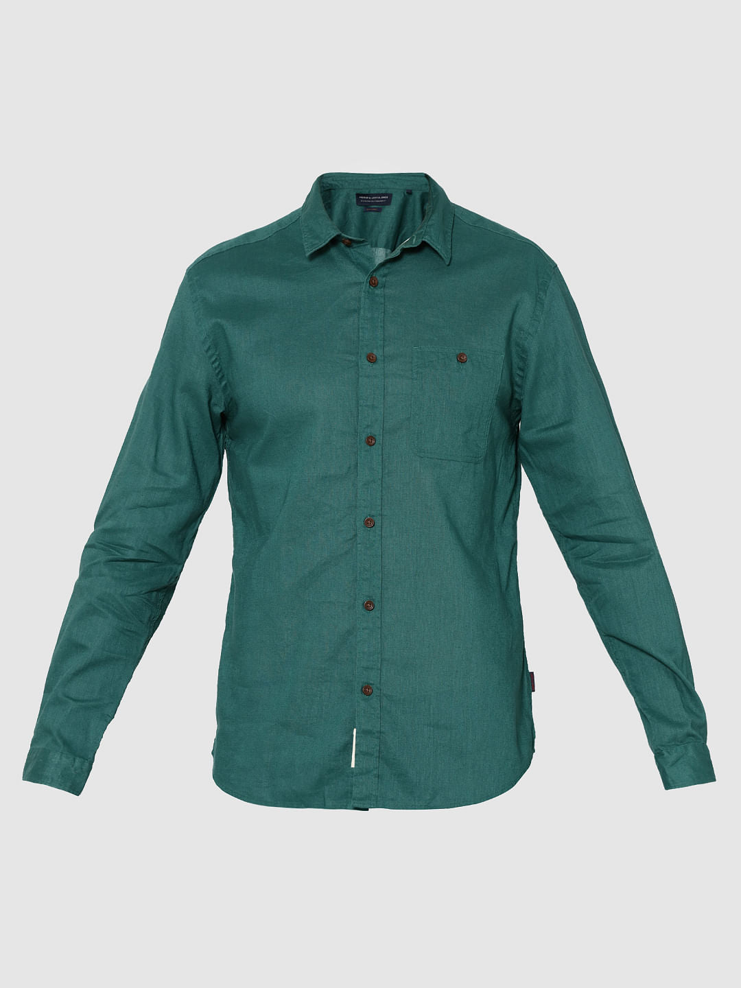 Green One Pocket Full Sleeves Slim Fit Shirt