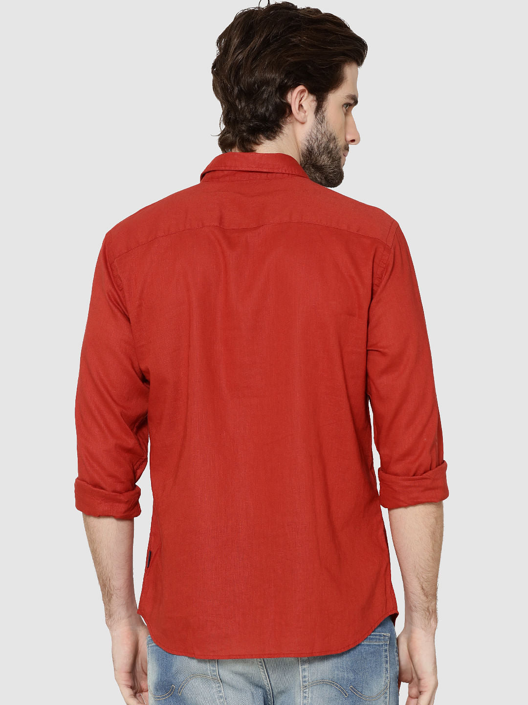 Red One Pocket Full Sleeves Slim Fit Shirt