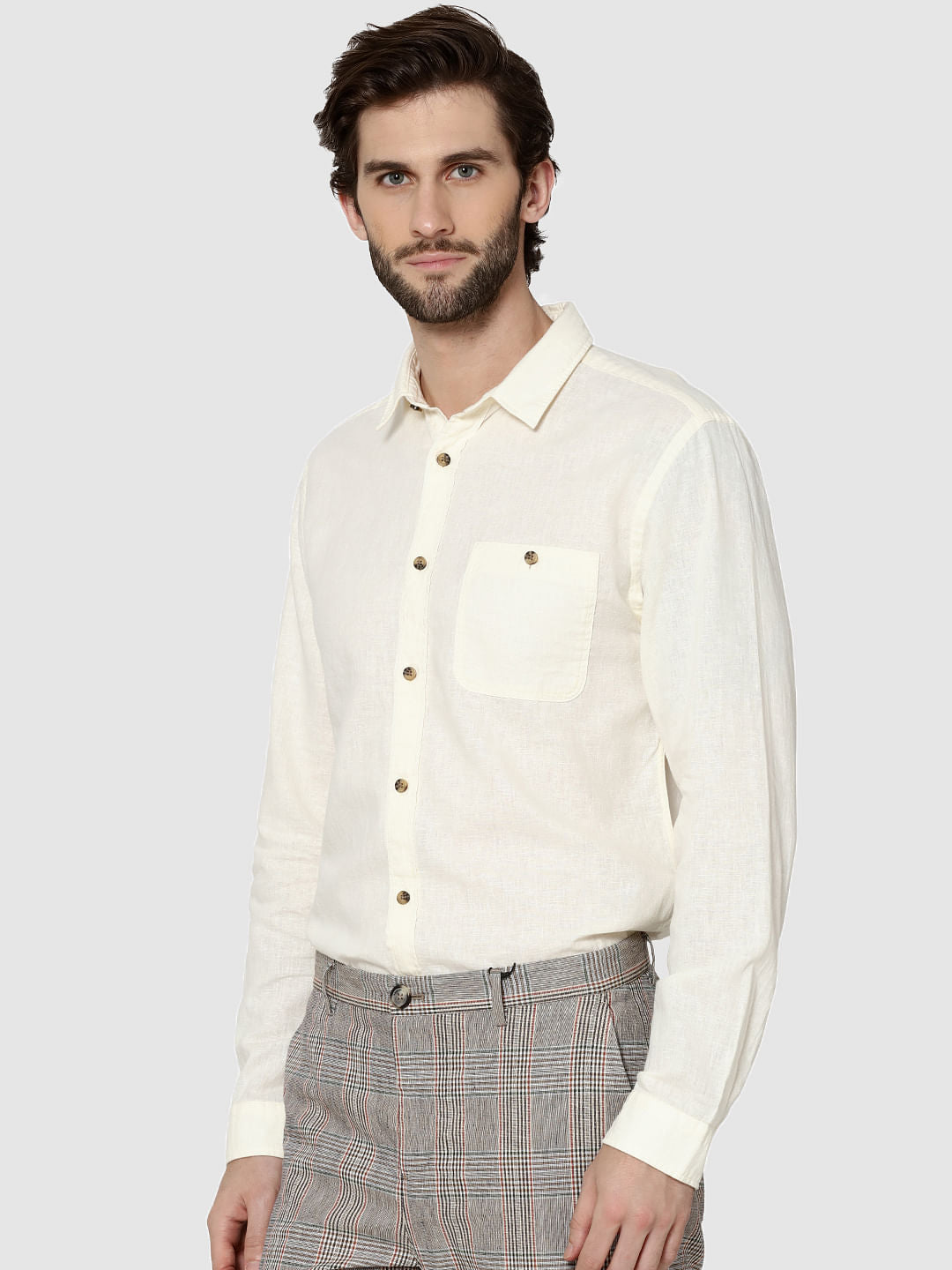 White One Pocket Full Sleeves Slim Fit Shirt