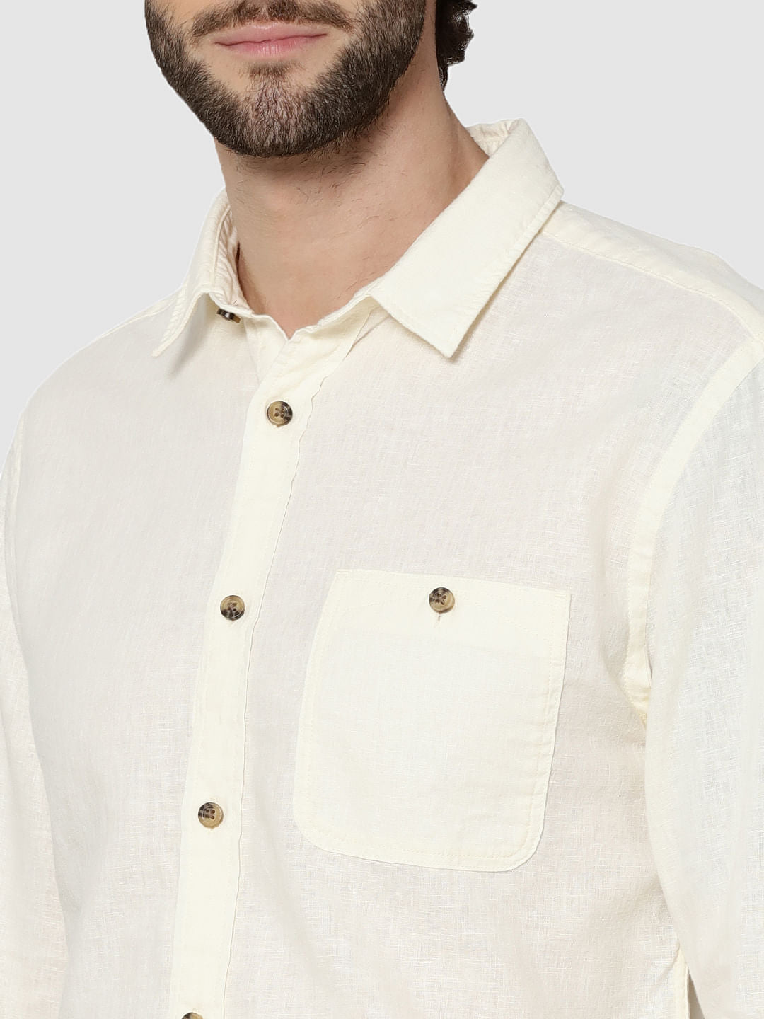 White One Pocket Full Sleeves Slim Fit Shirt