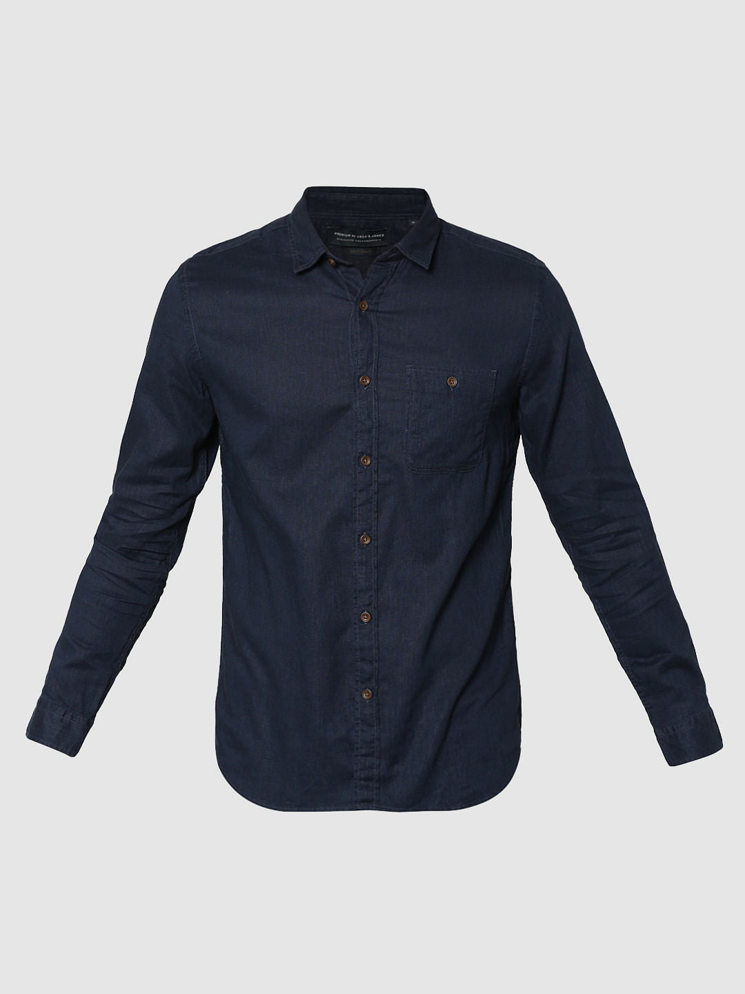 Dark Blue One Pocket Full Sleeves Slim Fit Shirt