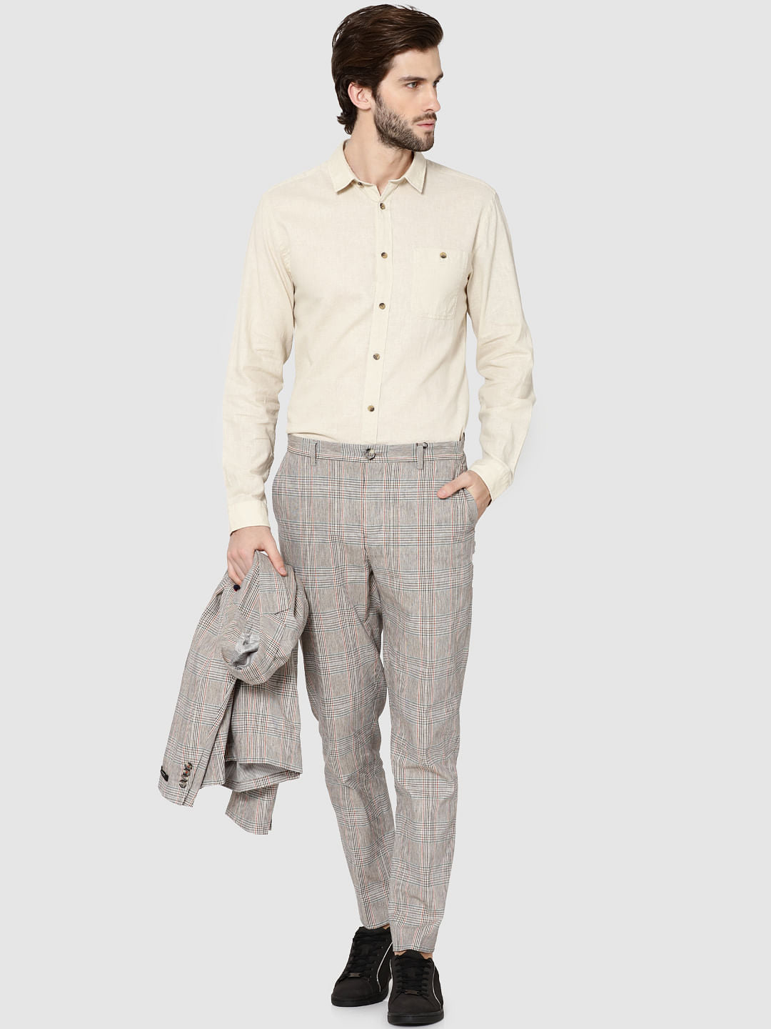 Beige One Pocket Full Sleeves Slim Fit Shirt