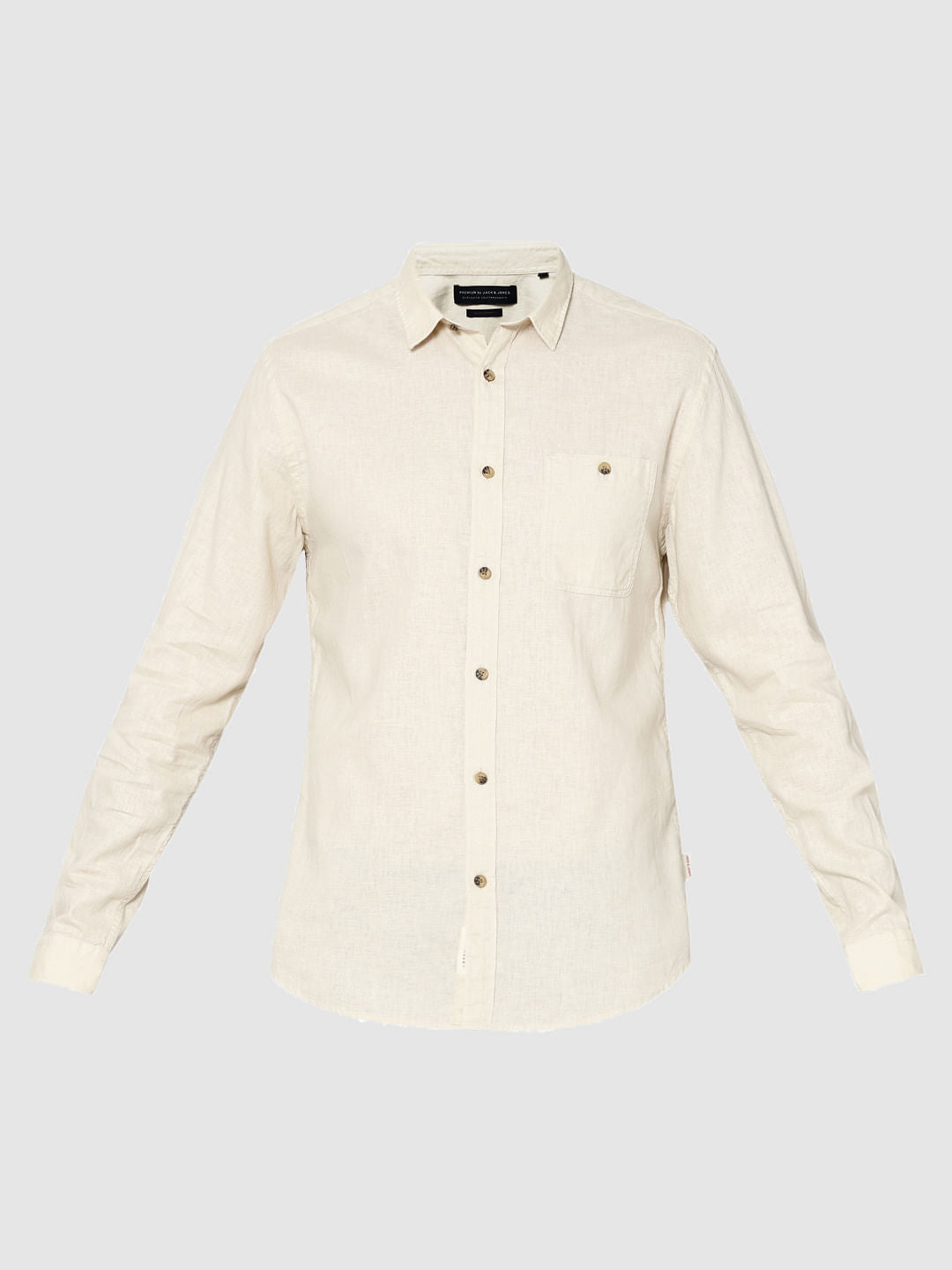 Beige One Pocket Full Sleeves Slim Fit Shirt