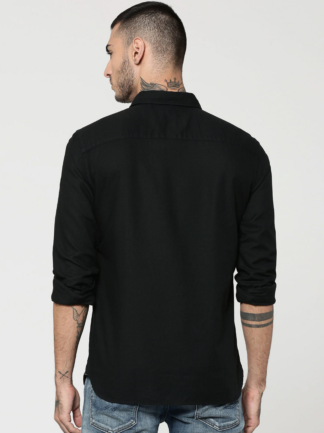 Black Two Patch Pocket Full Sleeves Slim Fit Shirt