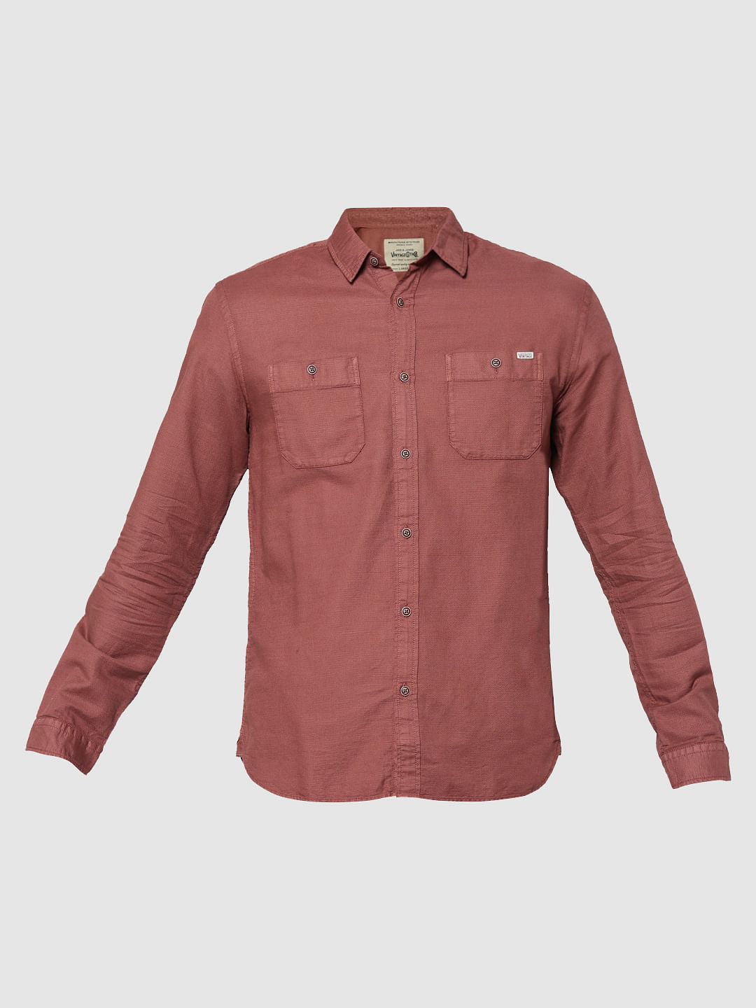Red Two Patch Pocket Full Sleeves Slim Fit Shirt