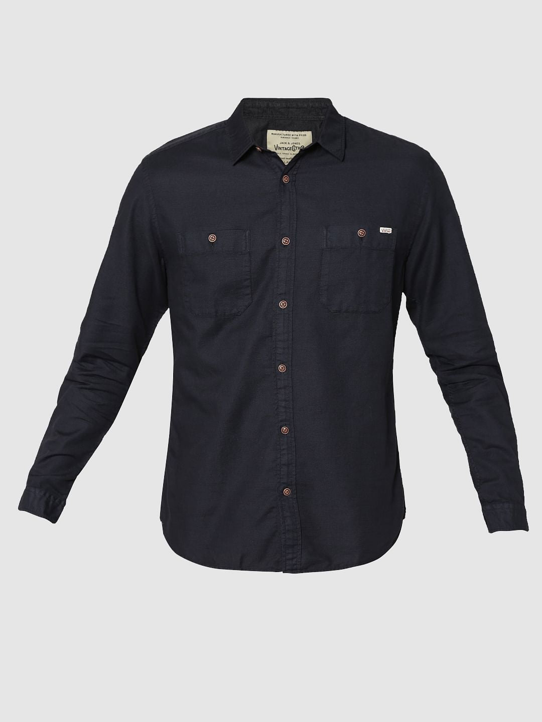 Dark Blue Two Patch Pocket Full Sleeves Slim Fit Shirt