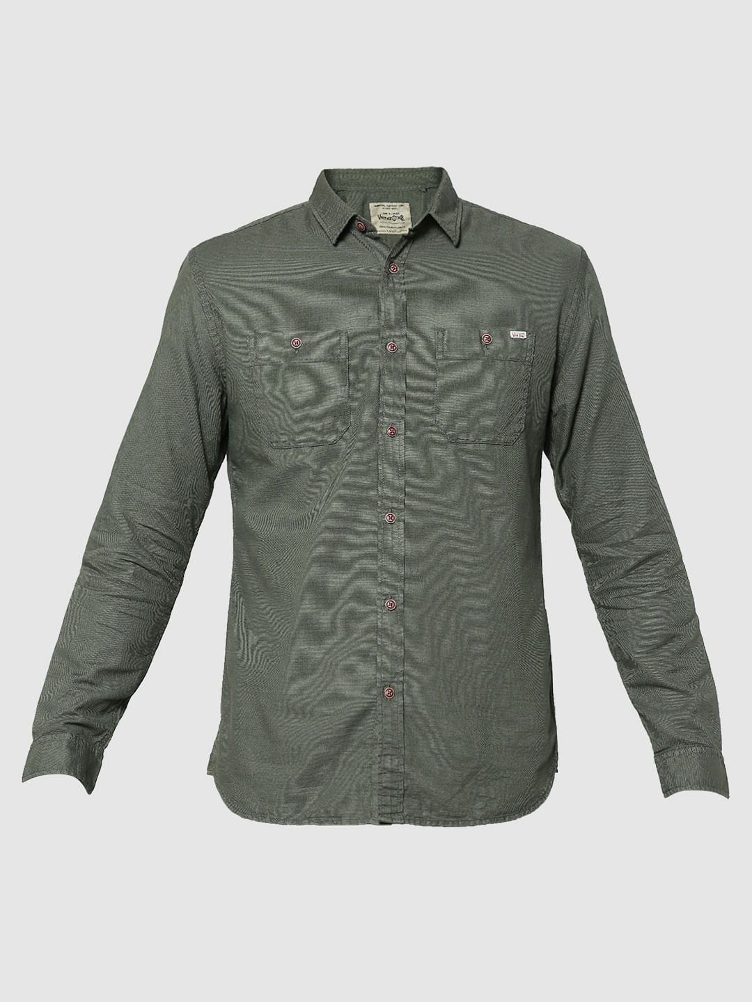Green Two Patch Pocket Full Sleeves Slim Fit Shirt