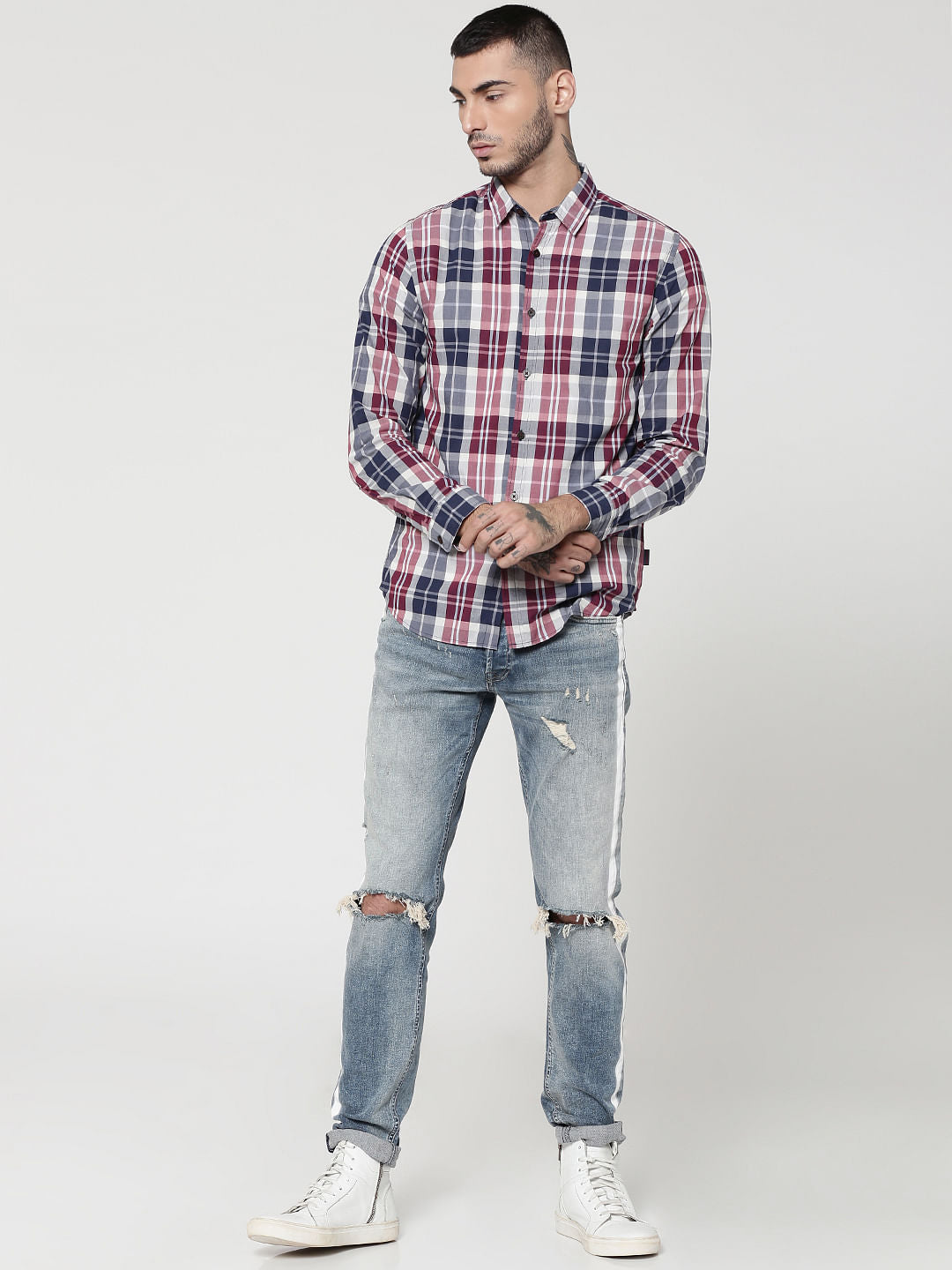 Red Full Sleeves Check Shirt