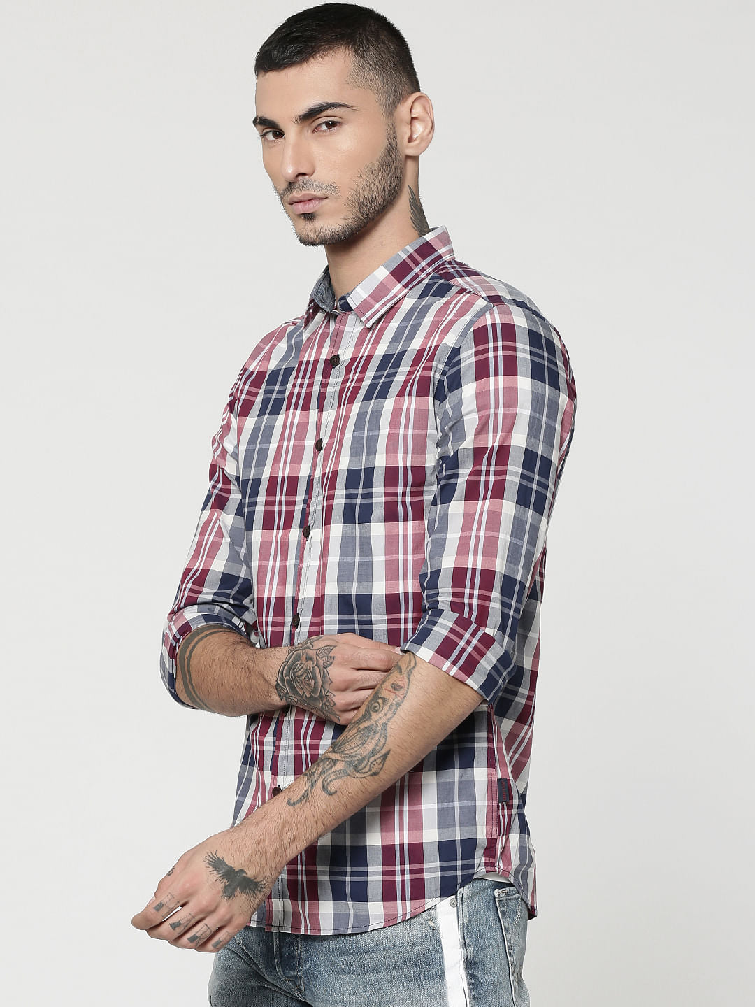 Red Full Sleeves Check Shirt