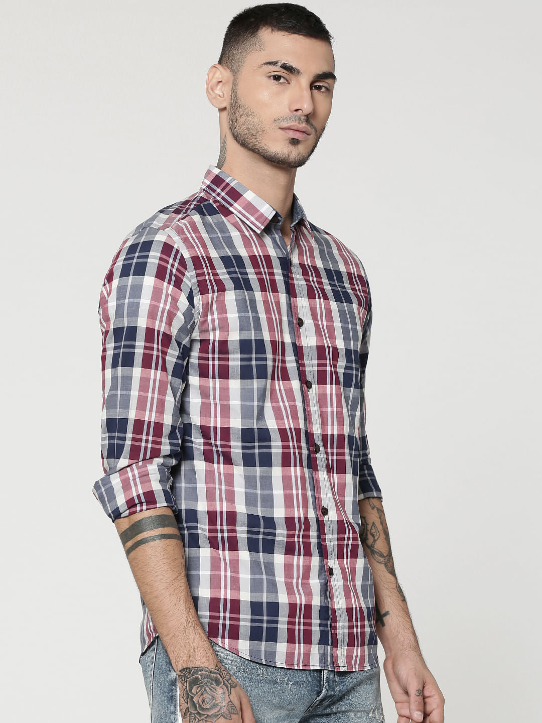 Red Full Sleeves Check Shirt