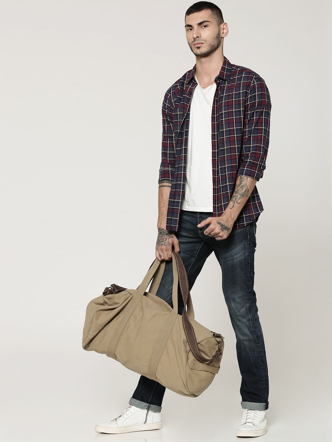 Blue & Burgundy Full Sleeves Check Shirt