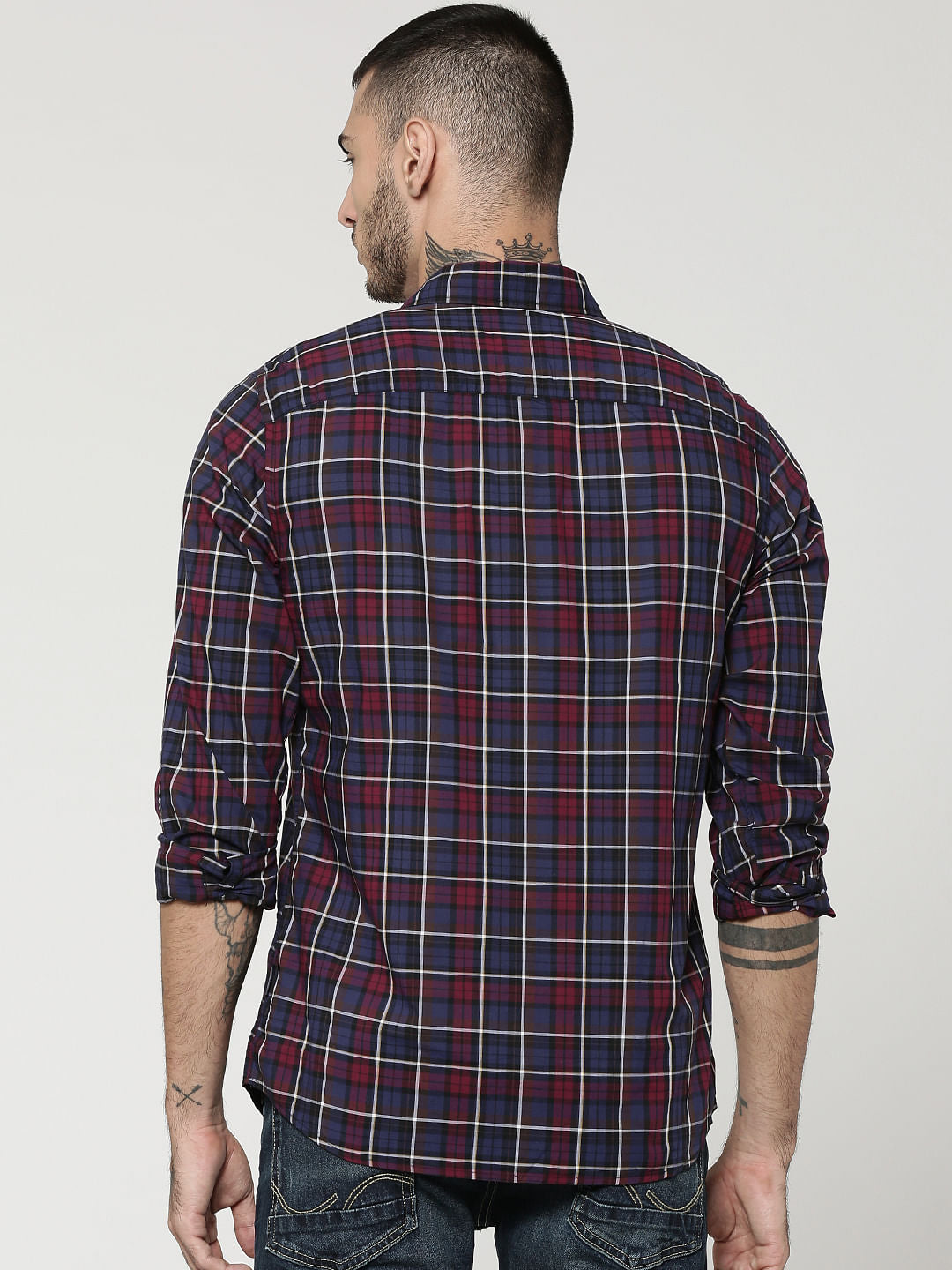 Blue & Burgundy Full Sleeves Check Shirt