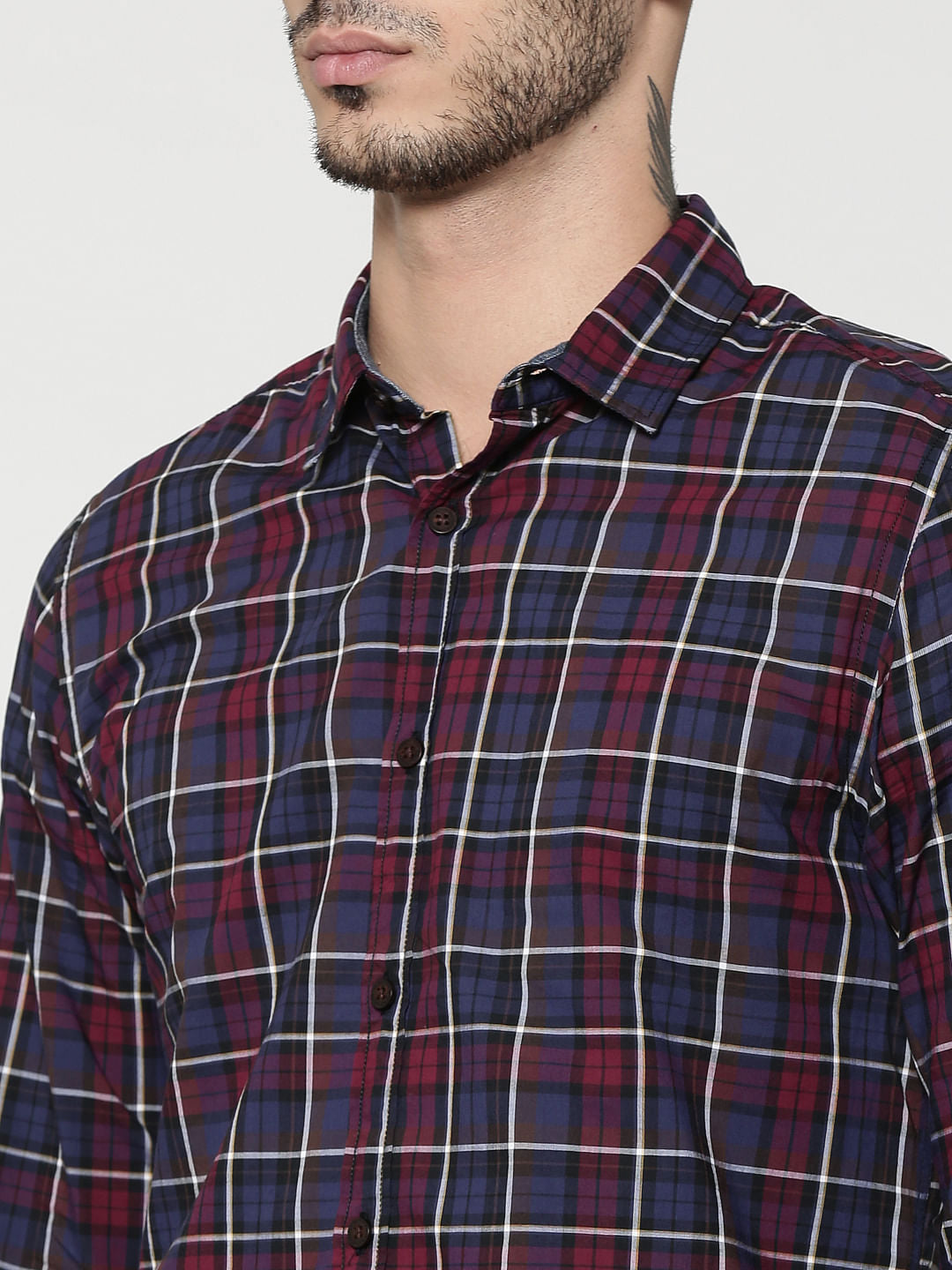 Blue & Burgundy Full Sleeves Check Shirt