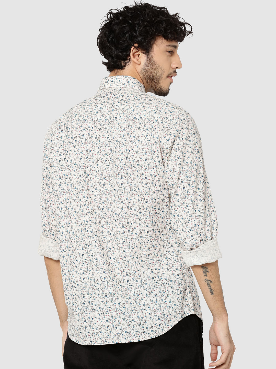Off White All Over Floral Print Full Sleeves Shirt