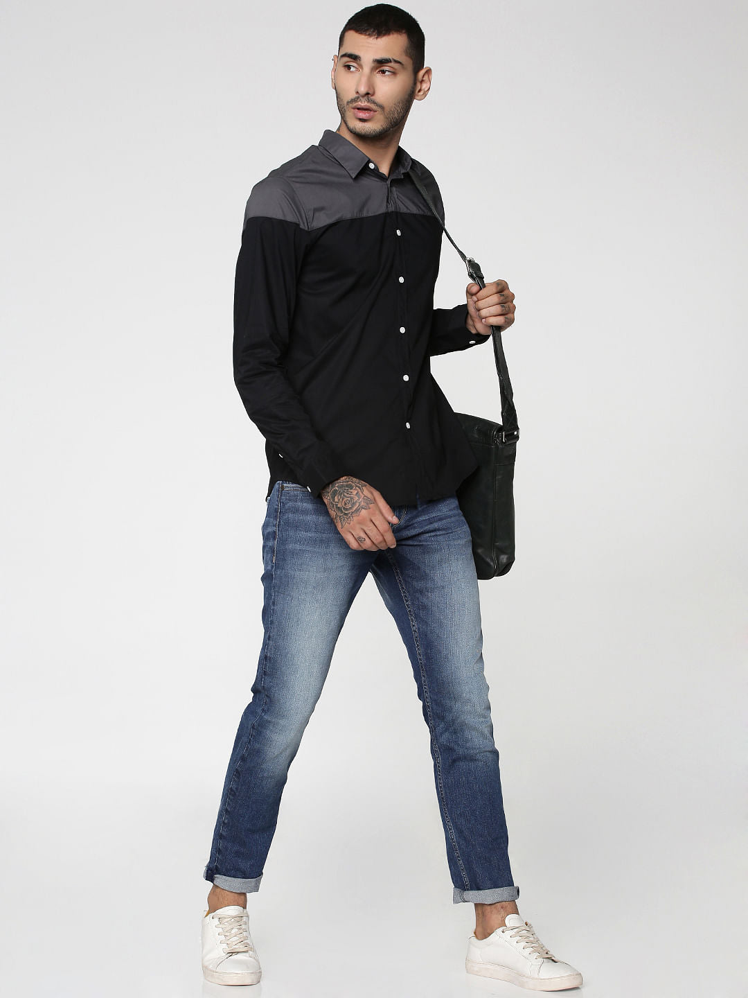 Black Colourblocked Full Sleeves Shirt