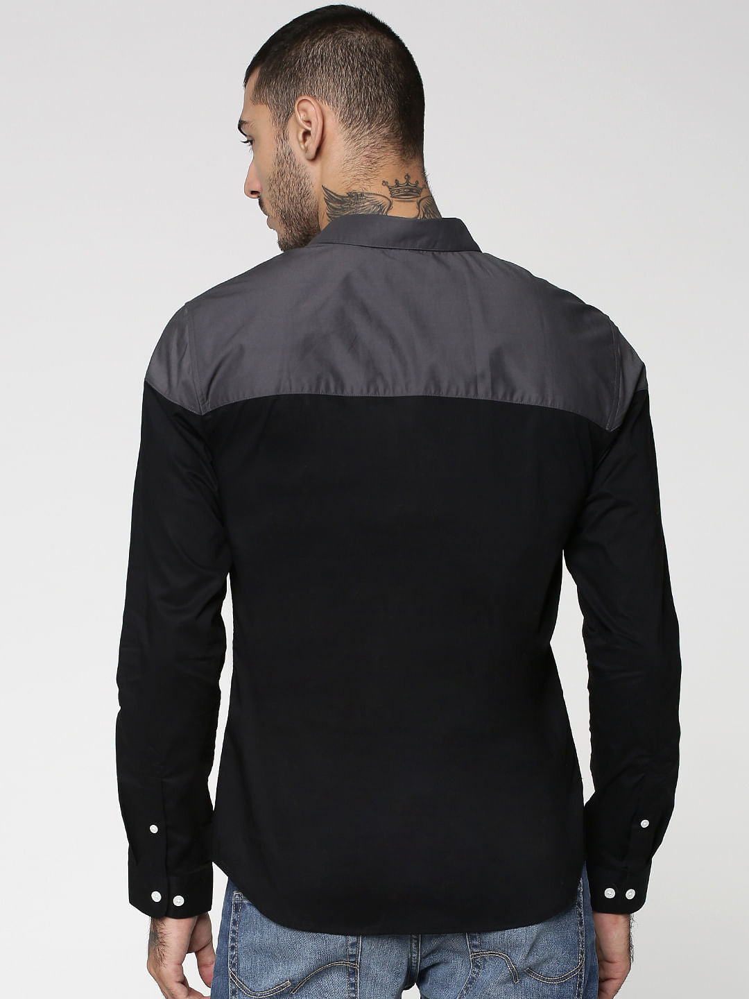 Black Colourblocked Full Sleeves Shirt