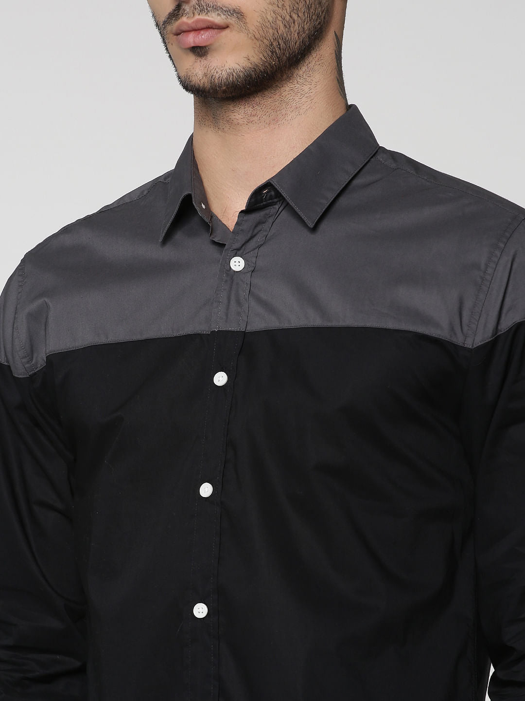Black Colourblocked Full Sleeves Shirt