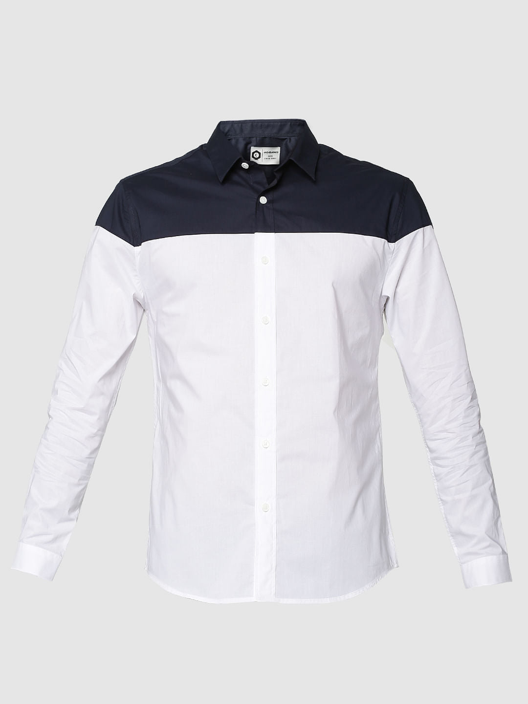 White Colourblocked Full Sleeves Shirt