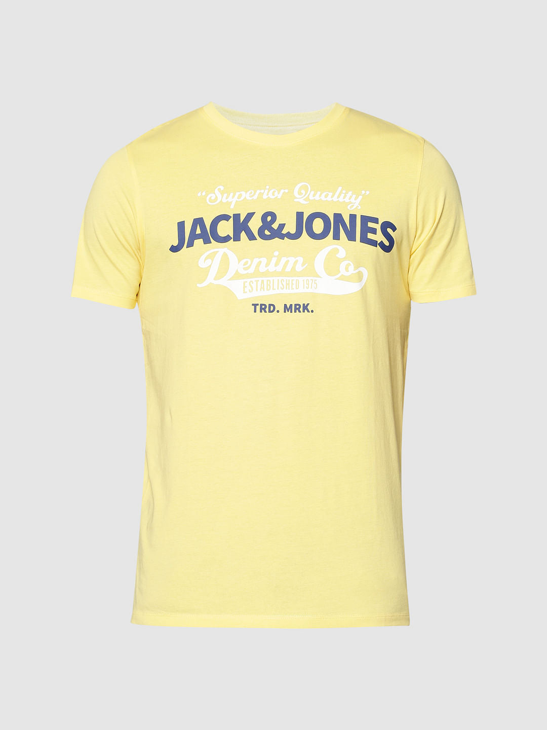 Yellow Text Print Slim Fit Crew Neck T-Shirt
