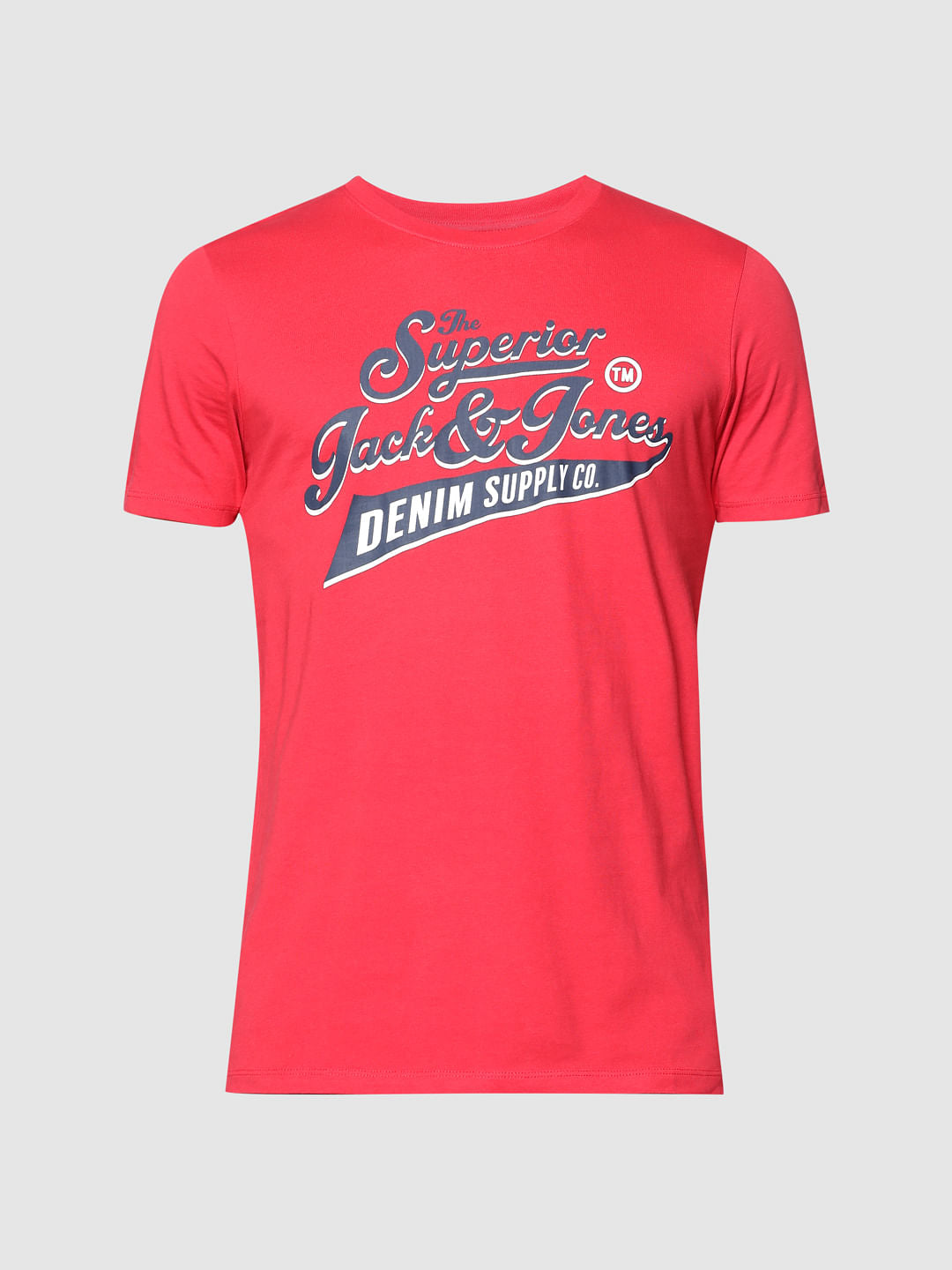 Red Text Print Slim Fit Crew Neck T-Shirt