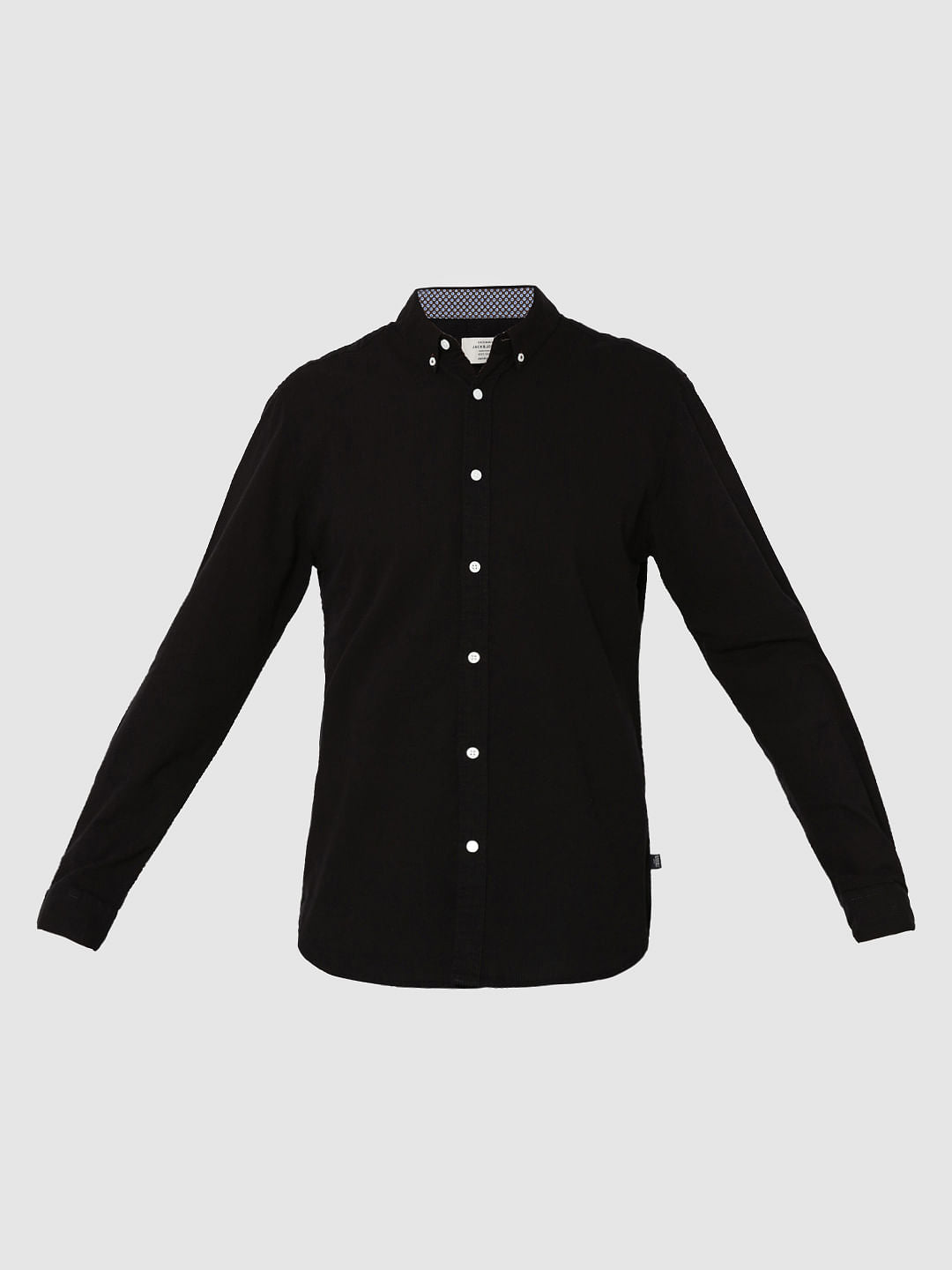 Black Contrast Collar Full Sleeves Slim Fit Shirt