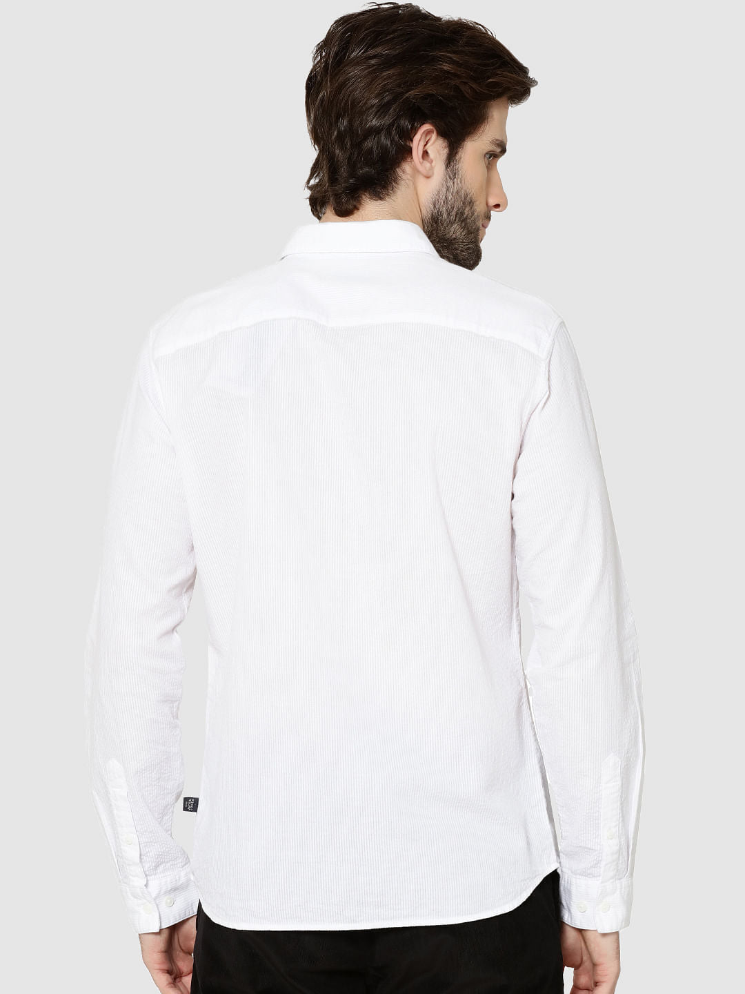 White Contrast Collar Full Sleeves Slim Fit Shirt