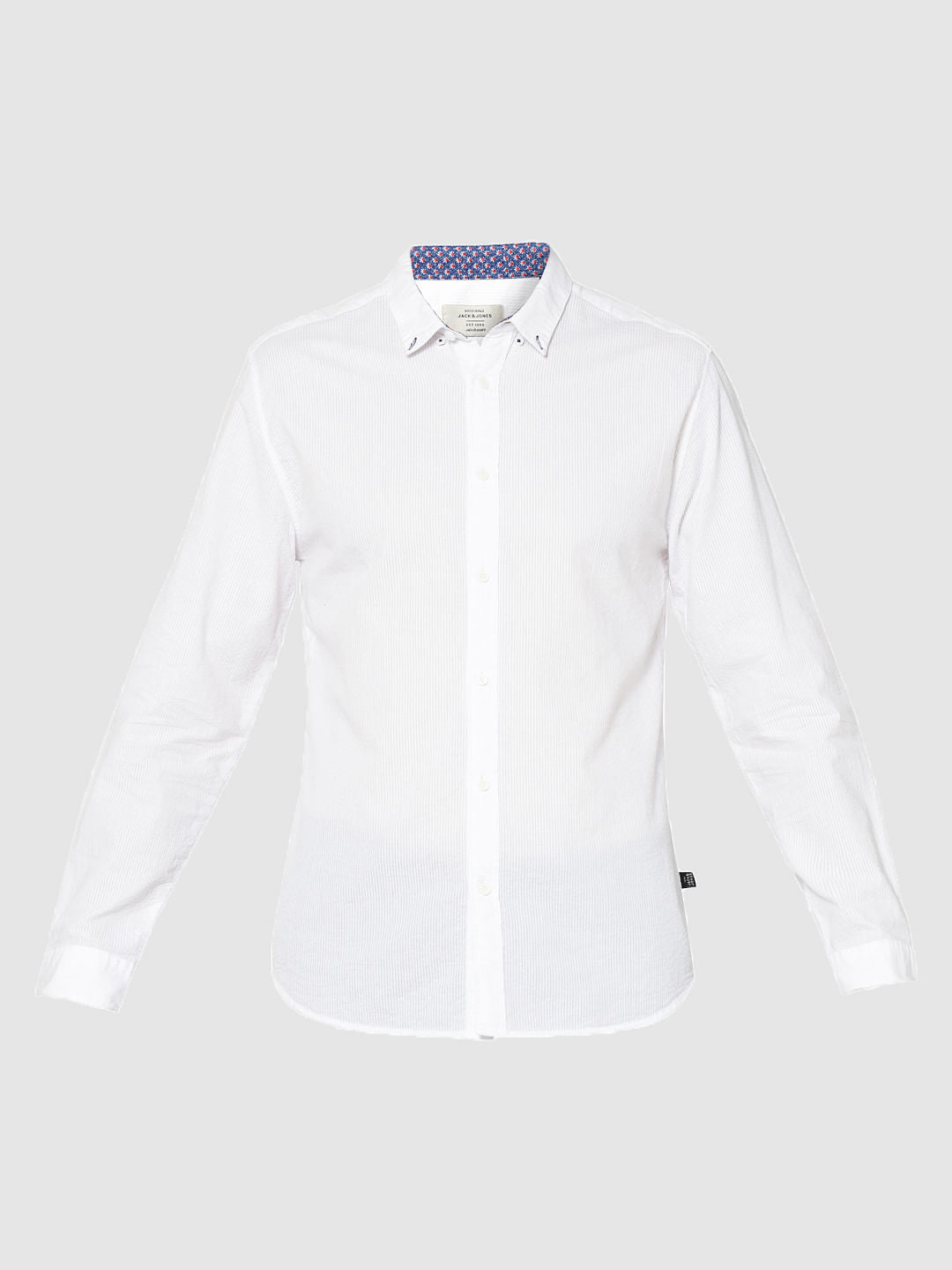 White Contrast Collar Full Sleeves Slim Fit Shirt