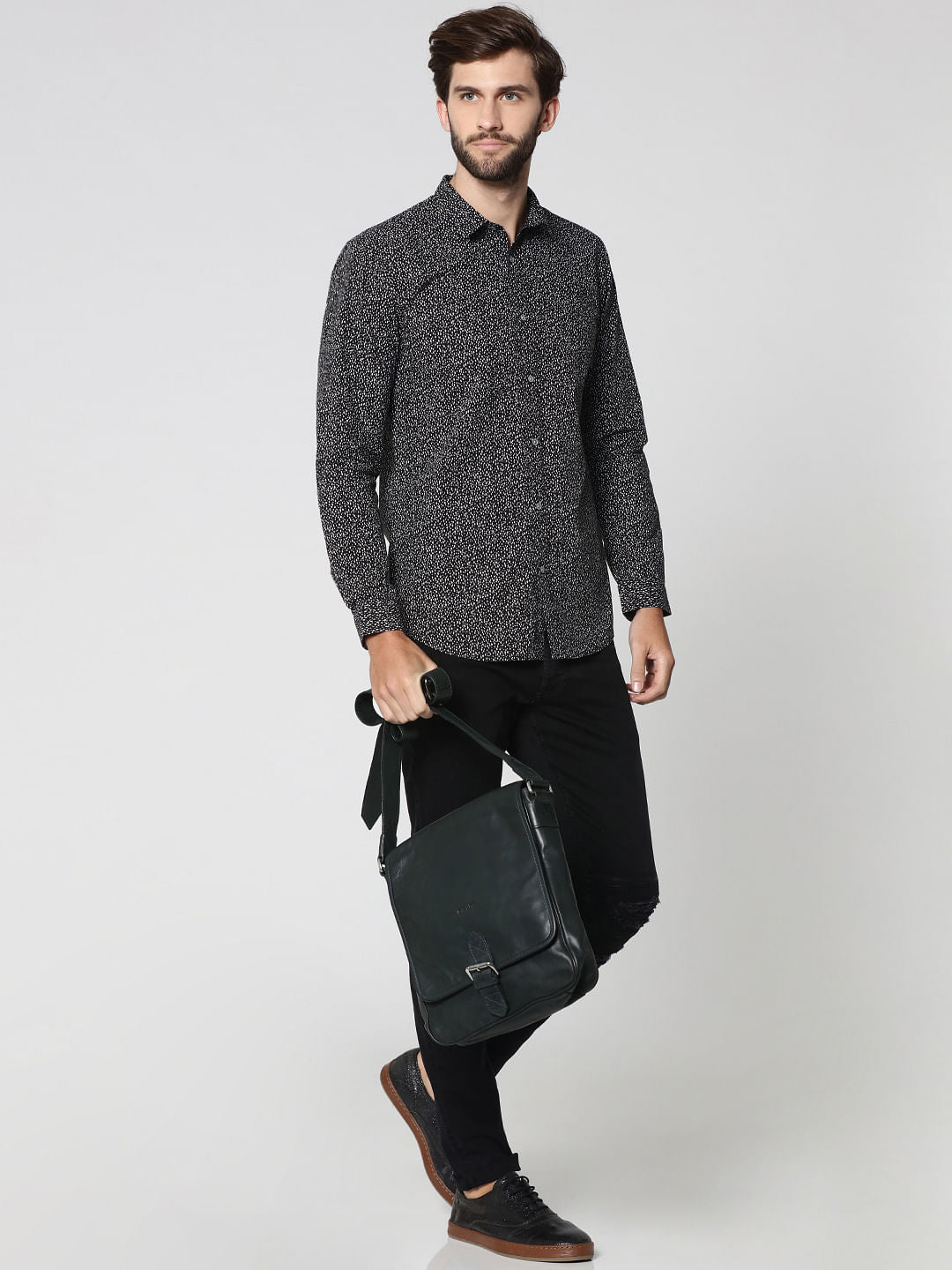 Dark Grey All Over Print Full Sleeves Shirt