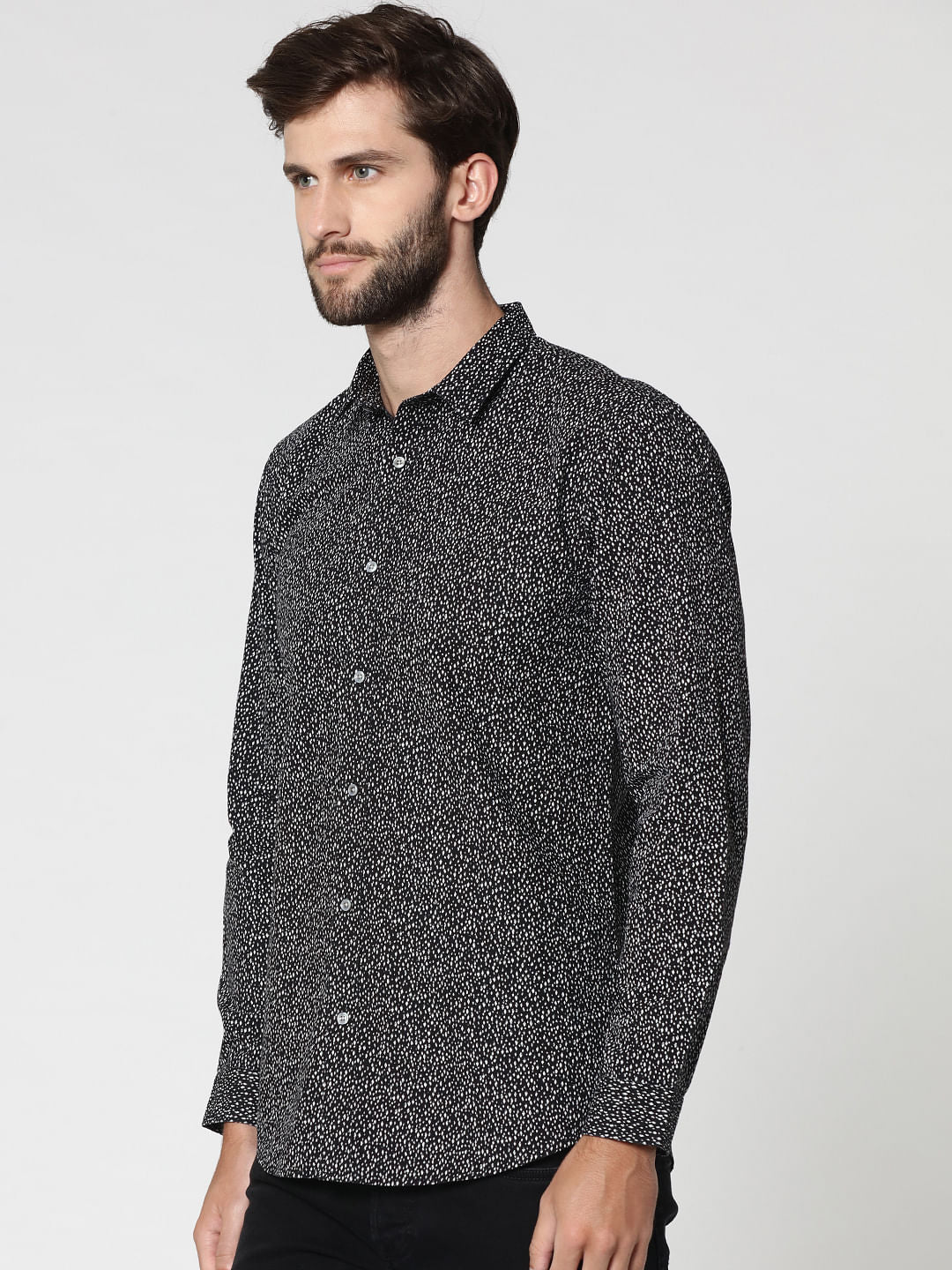 Dark Grey All Over Print Full Sleeves Shirt