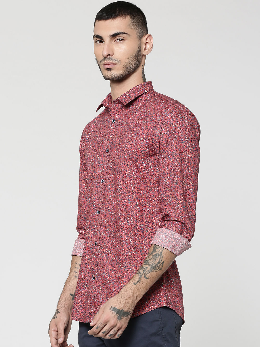Brown Printed Full Sleeves Slim Fit Shirt
