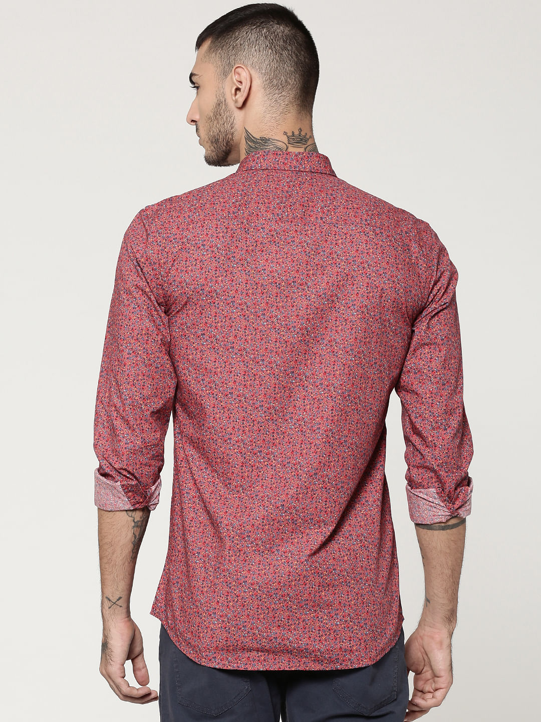 Brown Printed Full Sleeves Slim Fit Shirt