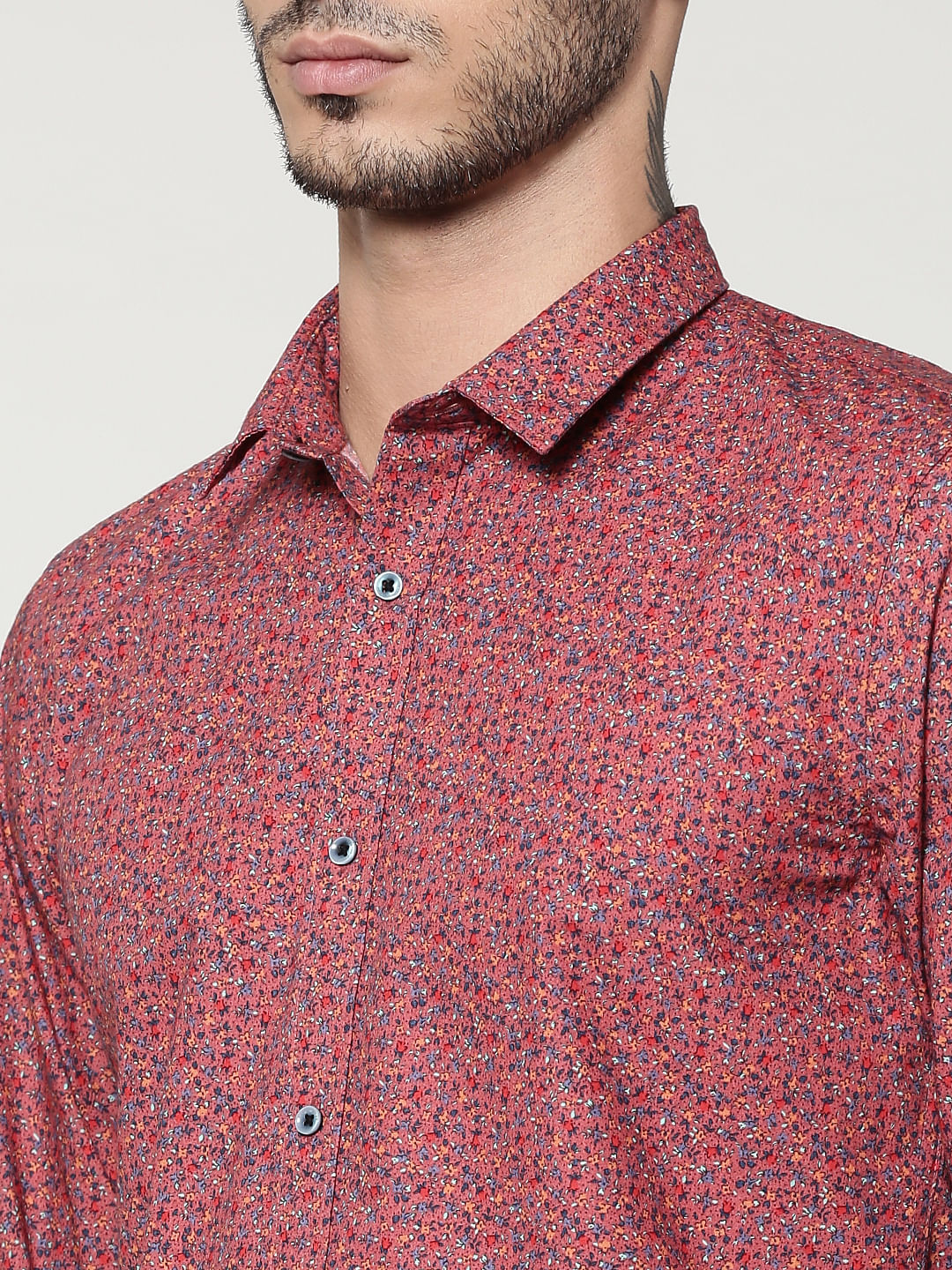 Brown Printed Full Sleeves Slim Fit Shirt