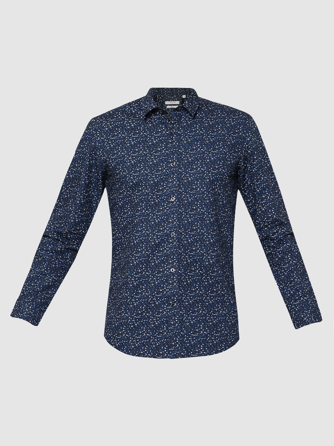 Dark Blue Printed Full Sleeves Slim Fit Shirt