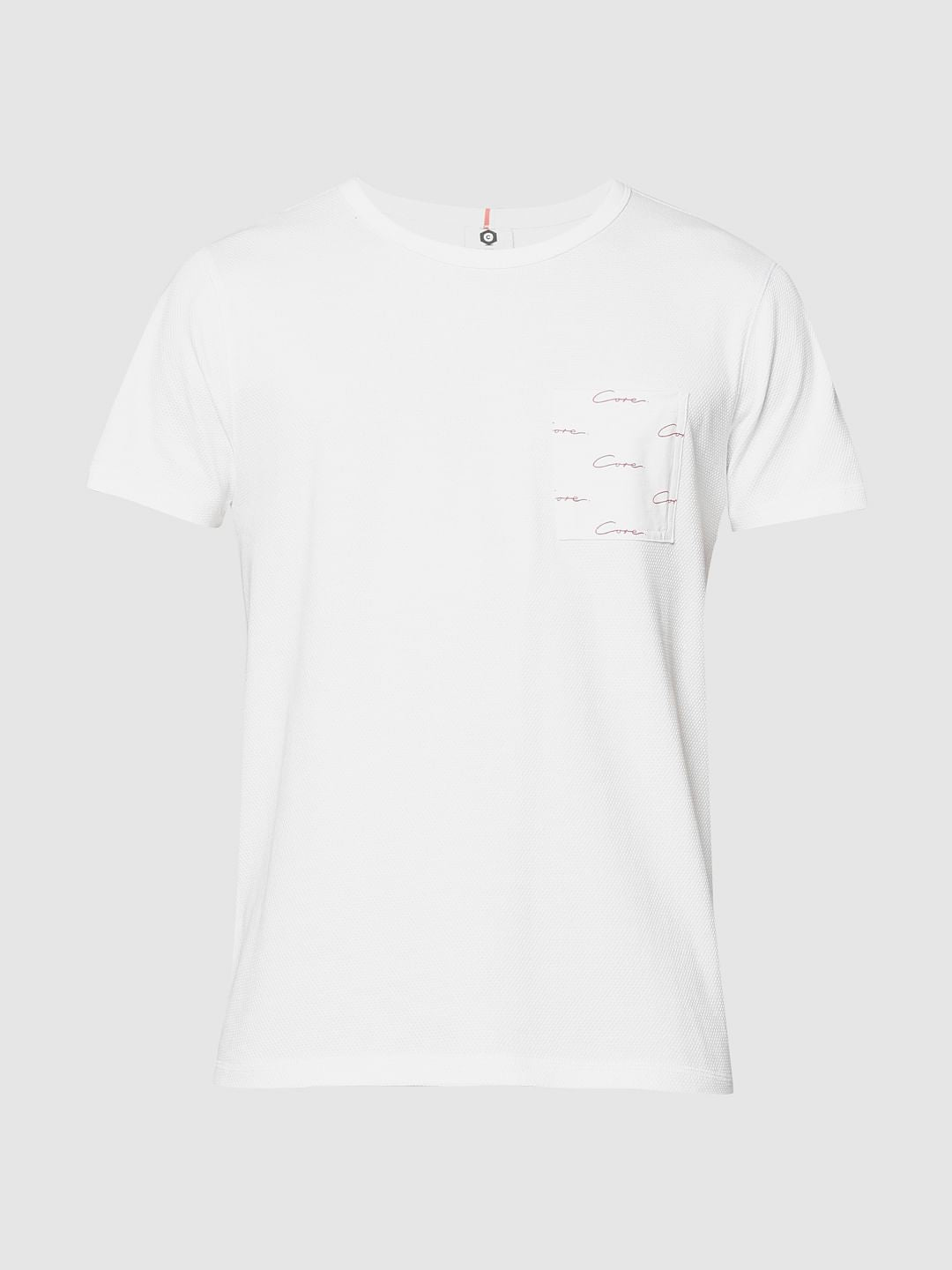 White Printed Patch Pocket Slim Fit Crew Neck T-Shirt