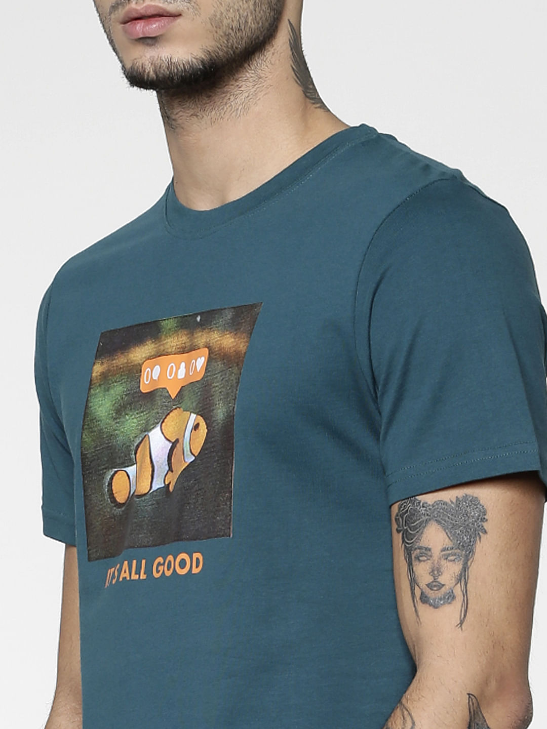 Green Graphic Print Slim Fit Crew Neck T-Shirt