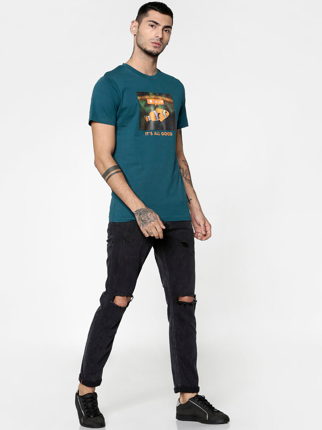 Green Graphic Print Slim Fit Crew Neck T-Shirt