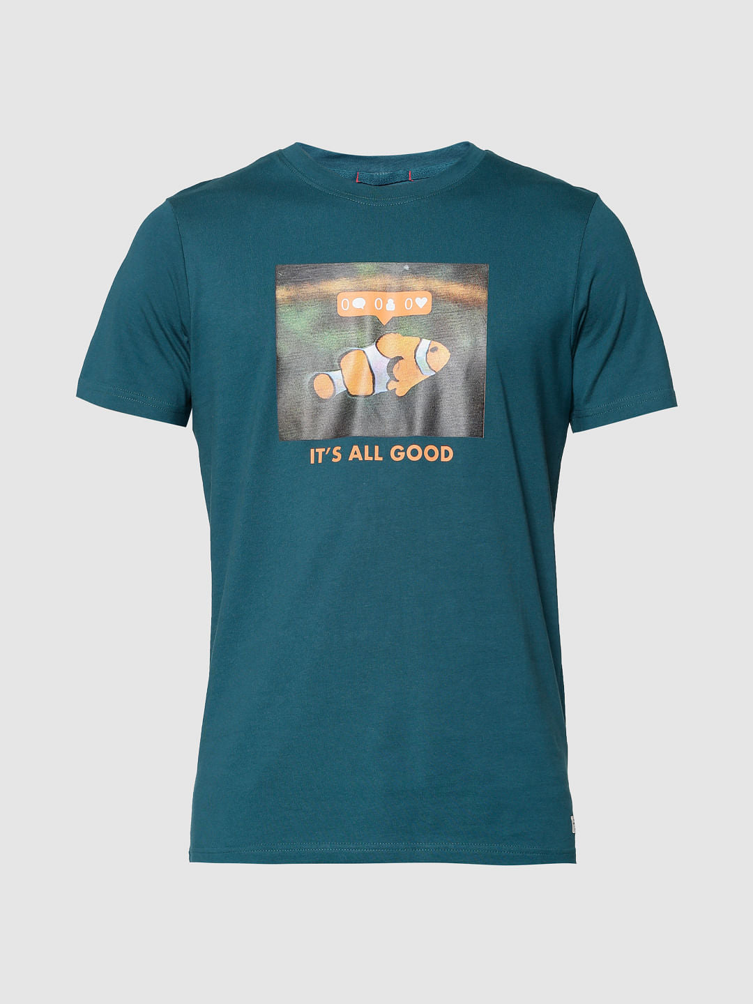 Green Graphic Print Slim Fit Crew Neck T-Shirt