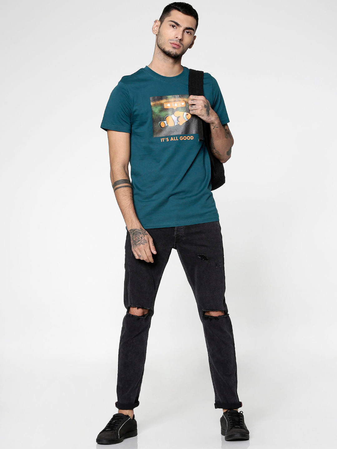 Green Graphic Print Slim Fit Crew Neck T-Shirt