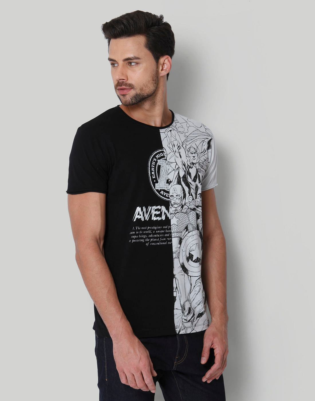 X Marvel Black Graphic Print Crew Neck T-Shirt