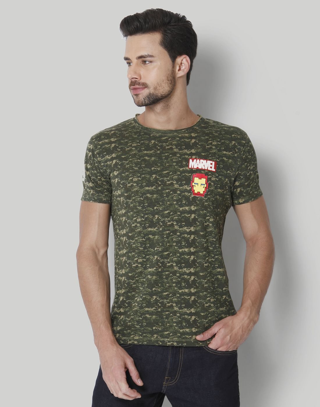 X Marvel Olive Green Camo Print Crew Neck T-Shirt